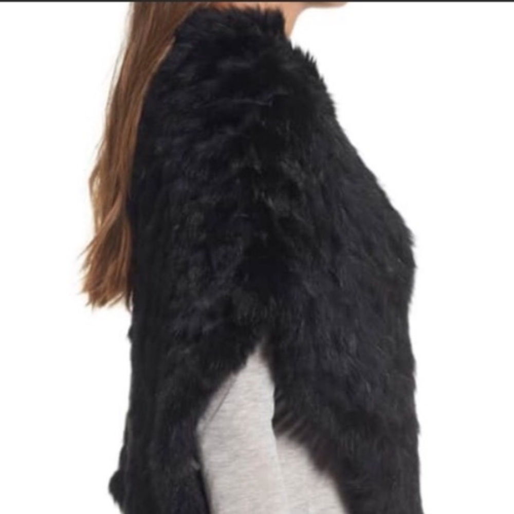 Black Fur Adrienne Landau Poncho Cape NWT - Picture 4 of 11